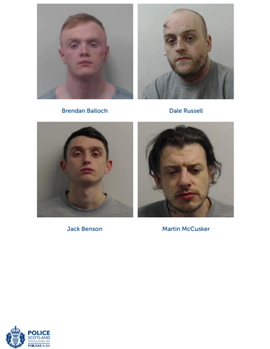 The image shows four of the seven men convicted of murder