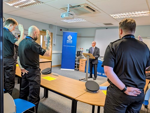 Four new recruits make the declaration of constable at a ceremony in Inverness