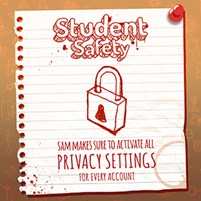 Image of padlock with the text Sam makes sure to activate all privacy settings for every account