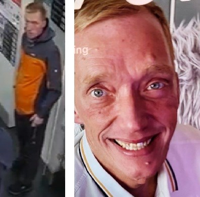 Picture shows two images of the missing man. On the left is a CCTV image of him wearing the clothes described in the release. On the right, it is a close up of his face. He is looking directly at the camera and smiling.