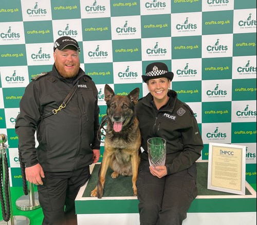 Sergeant Iain McAlpine, Police Dog Ben and Constable Carly Fulton at Crufts