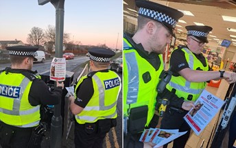 Images of police officers wearing high visibility vests in the street