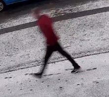 CCTV image of missing person Aleksandr Benga wearing red jacket, dark trousers and trainers as described in text.